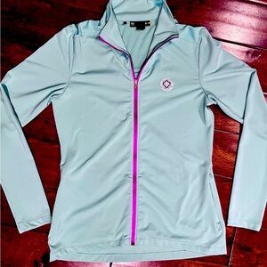 Light Blue Zip-Up Jacket with Pink Accents